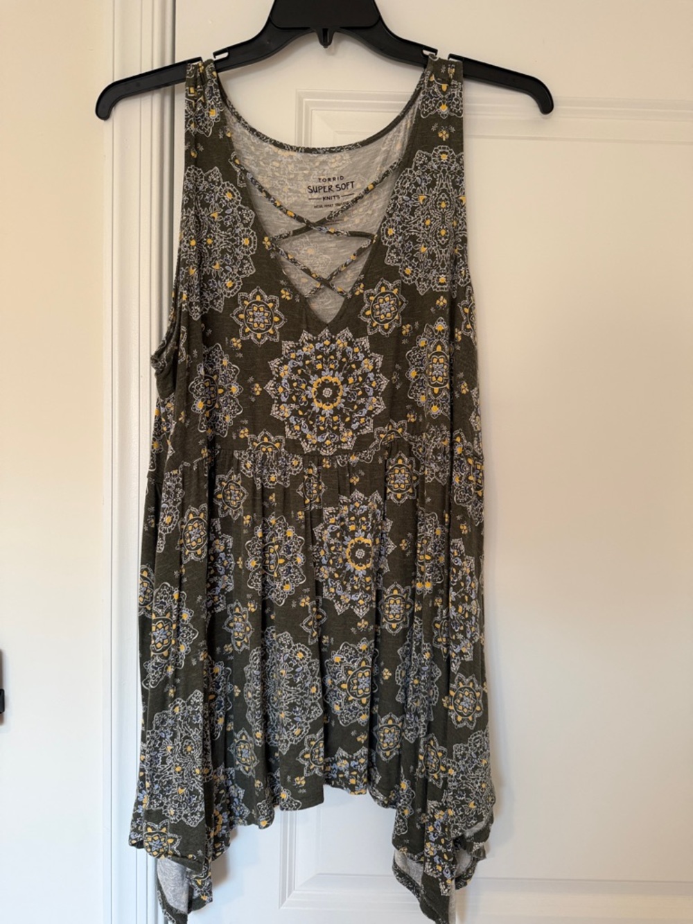 Torrid Crisscross Tank with Olive Floral Medallions